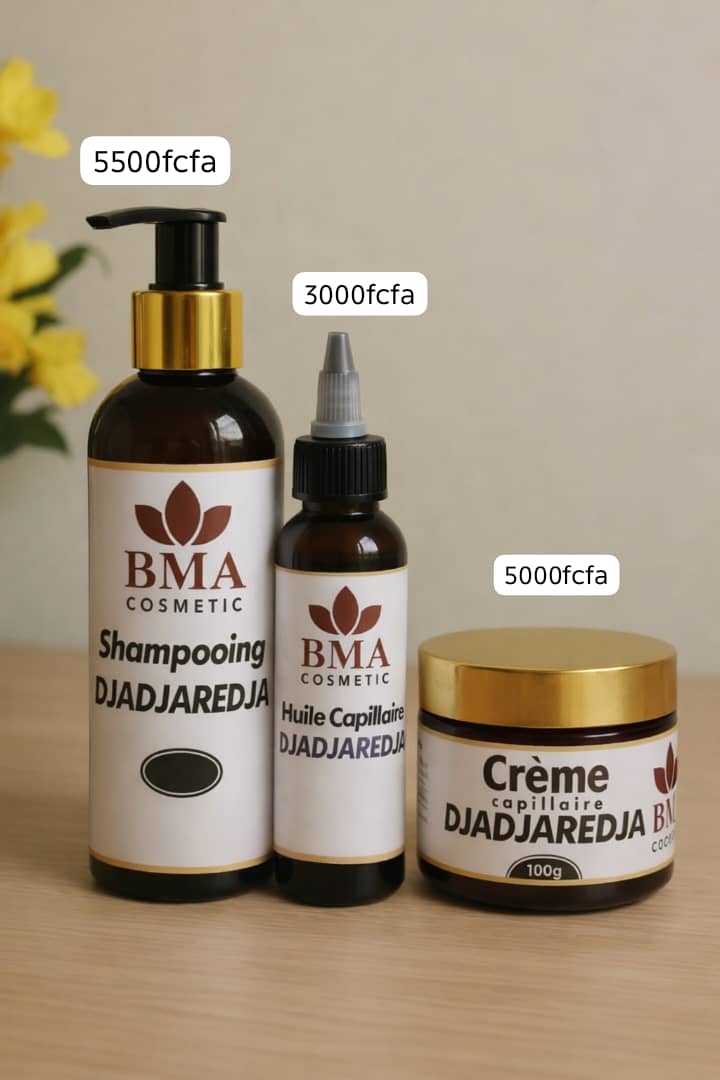 Shampooing 5 500 FCFA, huile capillaire 3 000 FCFA et crème capillaire 5 000 FCFA BMA Cosmetic